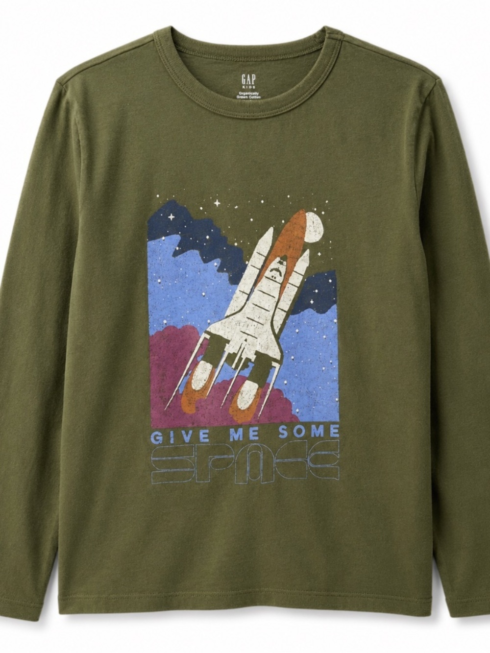 GAP Kids Give Me Some Space Graphic Tee Olive Green Size LG